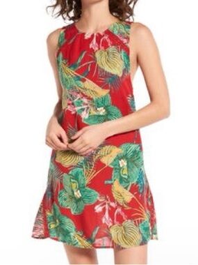 ROXY Red Tropical Leaf Sleeveless Mini Dress Size Small NWT Boho Beach